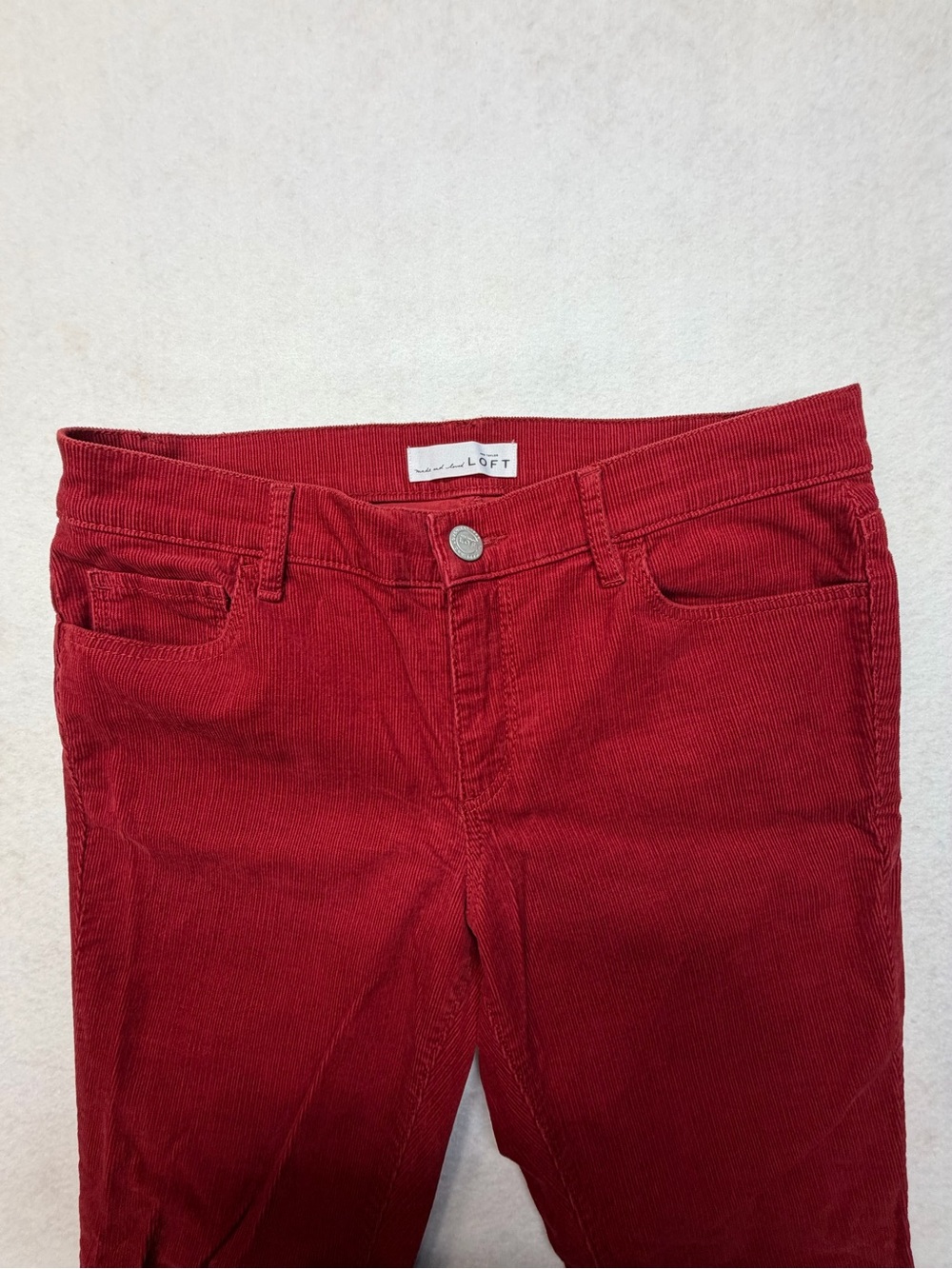 LOFT Red Corduroy Flare Crop Pants - Picture 2 of 8